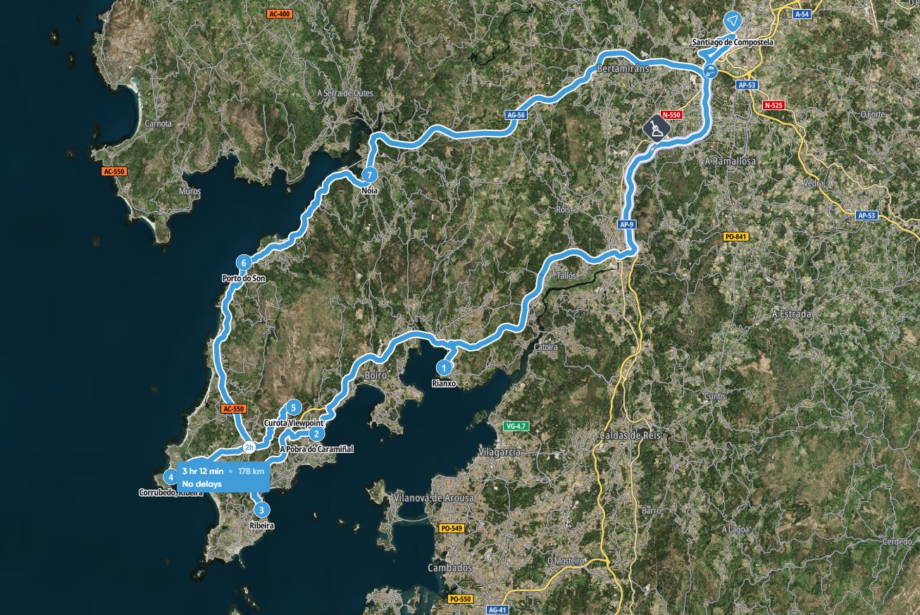 Mapa xeral da ruta polo Barbanza e Noia