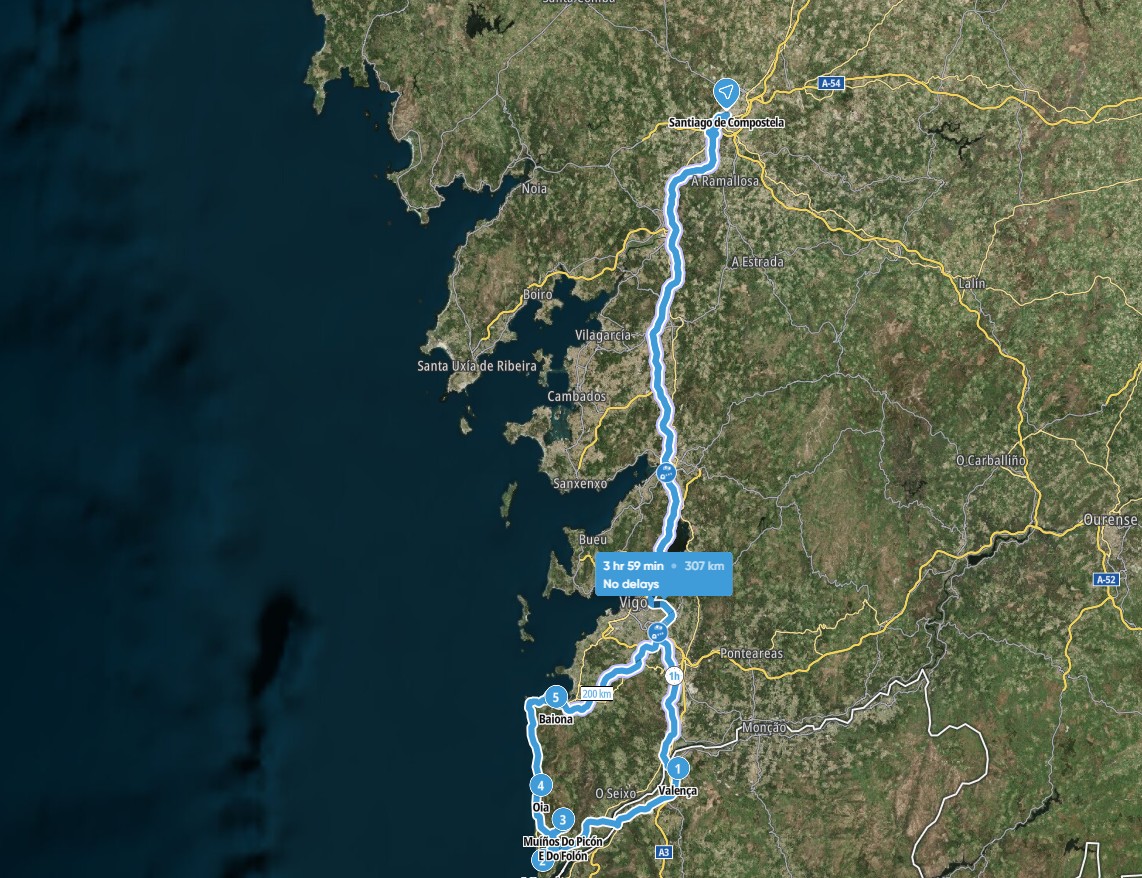 Mapa xeral da ruta Baixo Miño