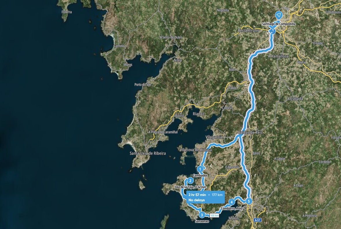 Mapa xeral da ruta pola comarca do Salnés